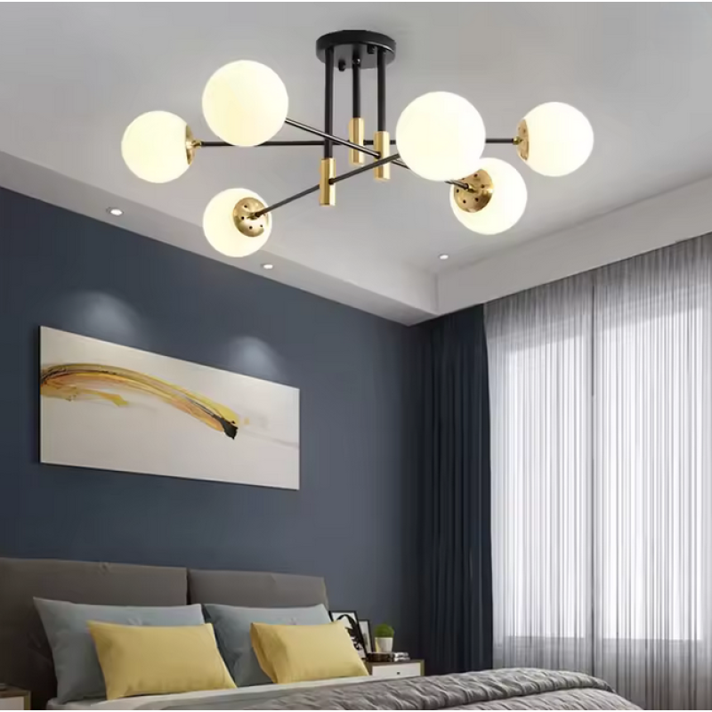 Lustra cu Abajur Alb Rotund, PENTHOUSE Lounge, 6xE27, Negru / Auriu, Metal