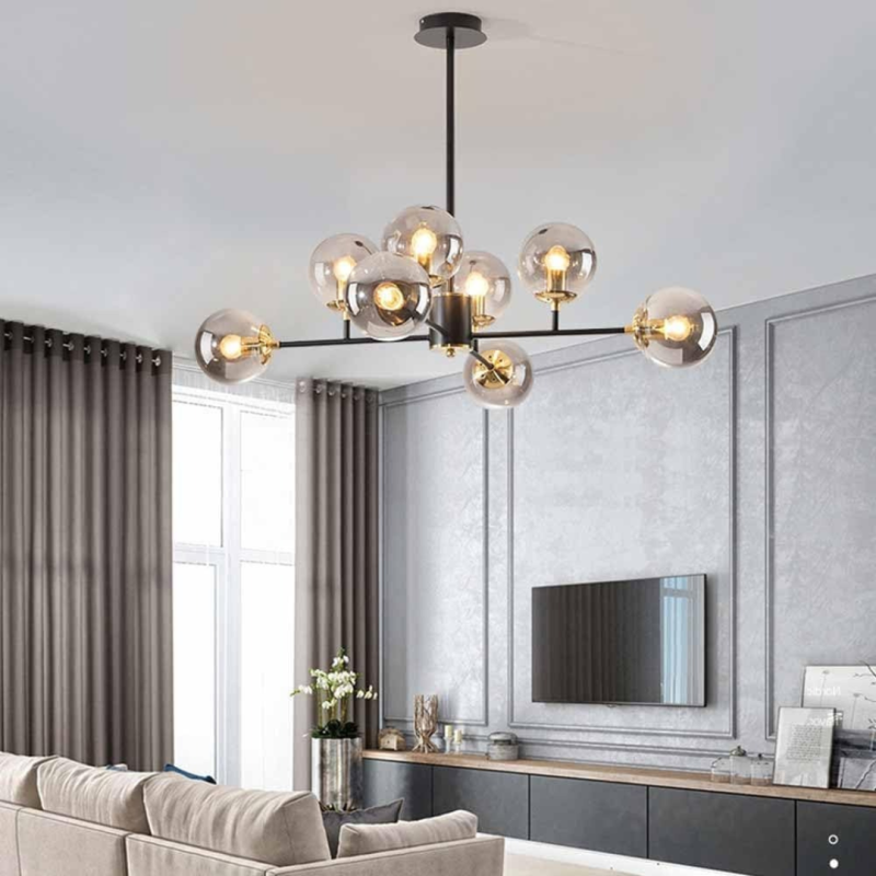 Lustra Jermija cu Abajur, 8x E27, Auriu Negru