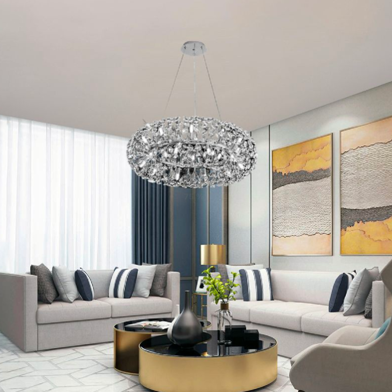 Candelabru Cristal SEGOVIA Magno 5x E14, Diametru 60cm, Argintiu Lucios, Inaltime Reglabila