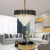 Candelabru Cristal VERSAILLES Magno 8xE14, Diametru 60cm, Auriu Lucios si Negru, Inaltime Reglabila