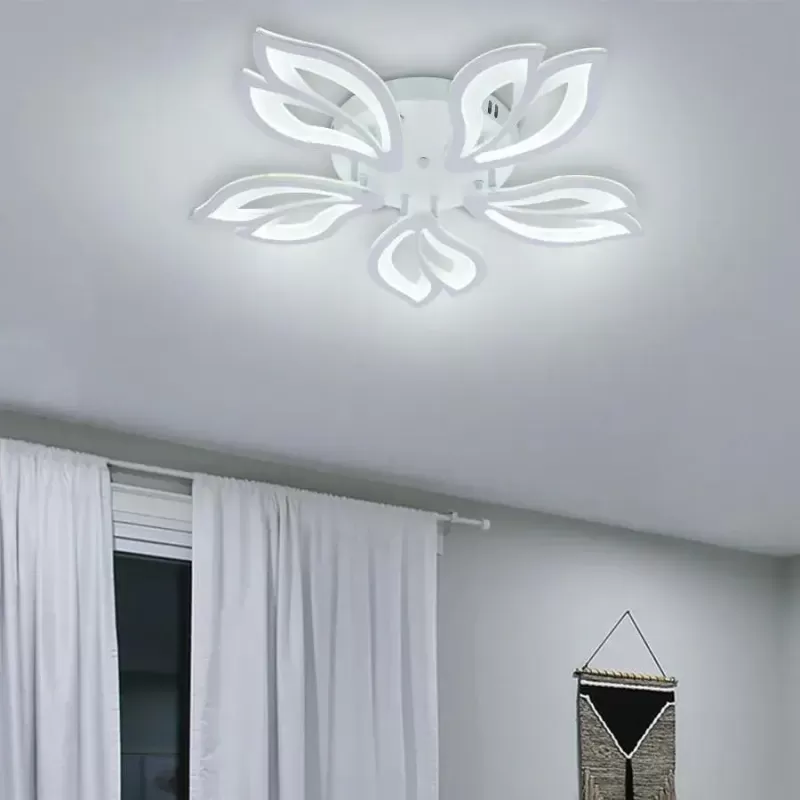 Lustra LED cu telecomanda LILY 75W, 5 Elemente, lumina Rece/Calda/Neutra, Dimabila, Alb