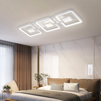 Lustra LED cu telecomanda FELIX 75W, 3 Patrate, lumina Rece/Calda/Neutra, Dimabila, Alb