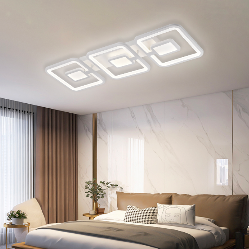 Lustra LED cu telecomanda FELIX 75W, 3 Patrate, lumina Rece/Calda/Neutra, Dimabila, Alb