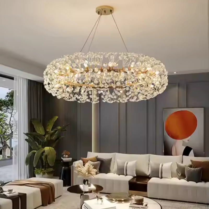 Candelabru Cristal SEGOVIA Magno 5x E14, Diametru 60cm, Auriu Lucios, Inaltime Reglabila