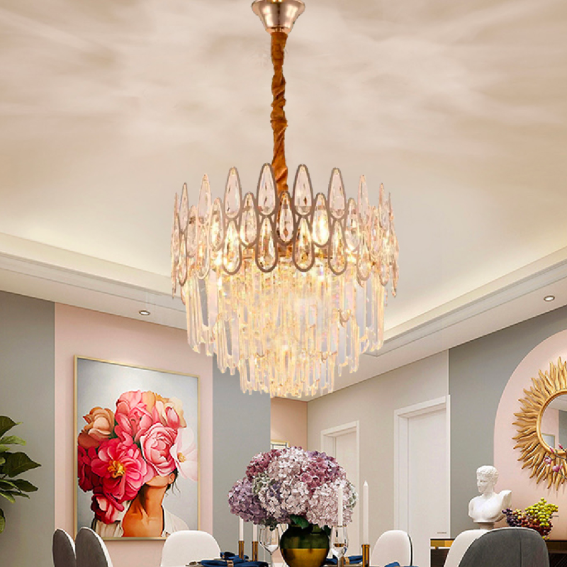 Candelabru Cristal ALHAMBRA Nobile 5x E14, Diametru 40cm, Auriu Lucios, Inaltime Reglabila