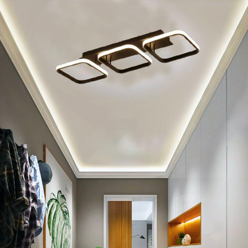 Lustra LED VERTEX 32W, 3 Patrate, Liniara, lumina Rece/Calda/Neutra, Neagra