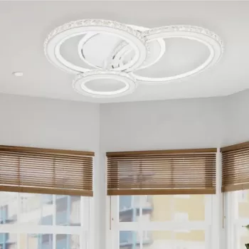 Lustra LED cu telecomanda si cristal NOVA ROTONDA RGB 154W, 3 Cercuri, lumina Rece/Calda/Neutra, Dimabila, Alb