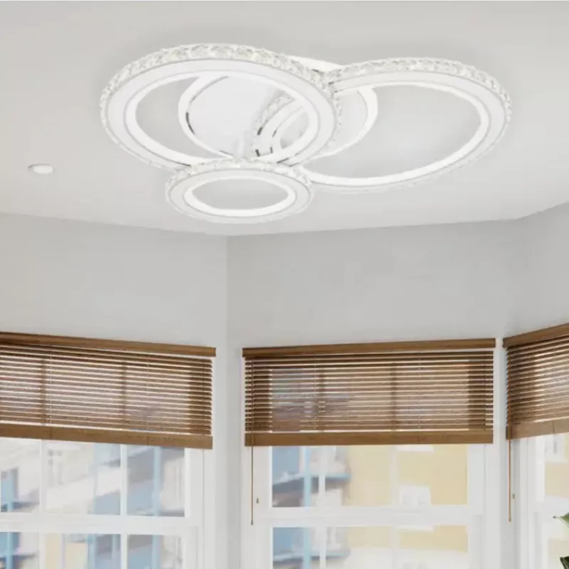 Lustra LED cu telecomanda si cristal NOVA ROTONDA RGB 154W, 3 Cercuri, lumina Rece/Calda/Neutra, Dimabila, Alb