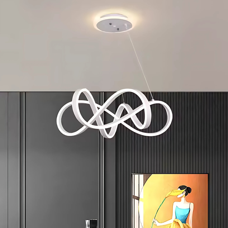 Lustra LED suspendata cu telecomanda INFINITY HALO 138W, lumina Rece/Calda/Neutra, Dimabila, Alb, Inaltime Reglabila