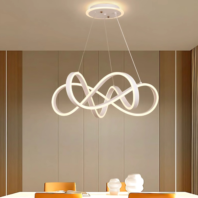 Lustra LED suspendata cu telecomanda INFINITY HALO 138W, lumina Rece/Calda/Neutra, Dimabila, Alb, Inaltime Reglabila