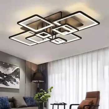 Lustra LED cu telecomanda ELLA 203W, 8 Patrate, lumina Rece/Calda/Neutra, Dimabila, Negru