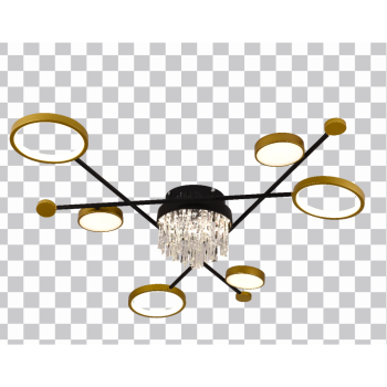 Lustra LED cu telecomanda si cristal GUIDA 38W, 6 Elemente, lumina Rece/Calda/Neutra, Dimabila, Negru Auriu