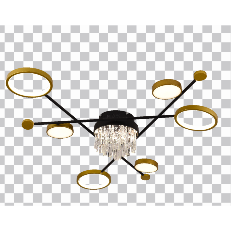 Lustra LED cu telecomanda si cristal GUIDA 38W, 6 Elemente, lumina Rece/Calda/Neutra, Dimabila, Negru Auriu