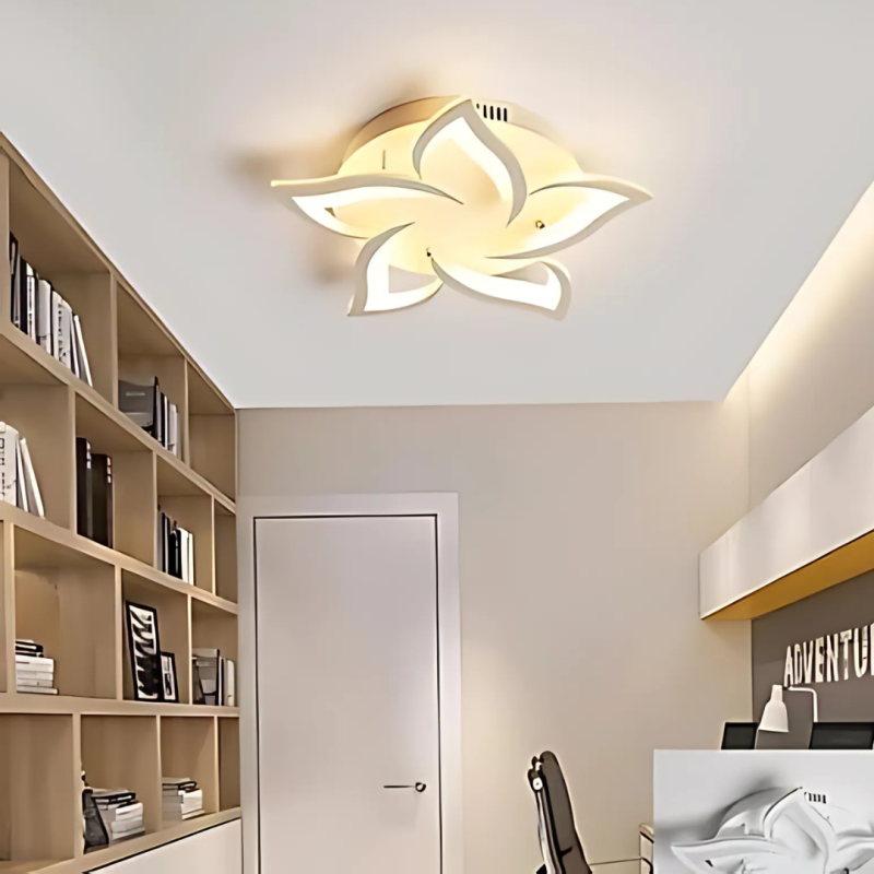 Lustra LED cu telecomanda LOTUS 74W, 5 Petale, lumina Rece/Calda/Neutra, Dimabila, Alb