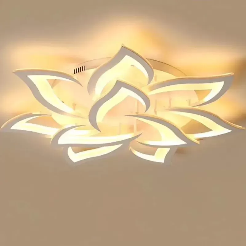 Lustra LED cu telecomanda LOTUS 110W, 9 Petale, lumina Rece/Calda/Neutra, Dimabila, Alb