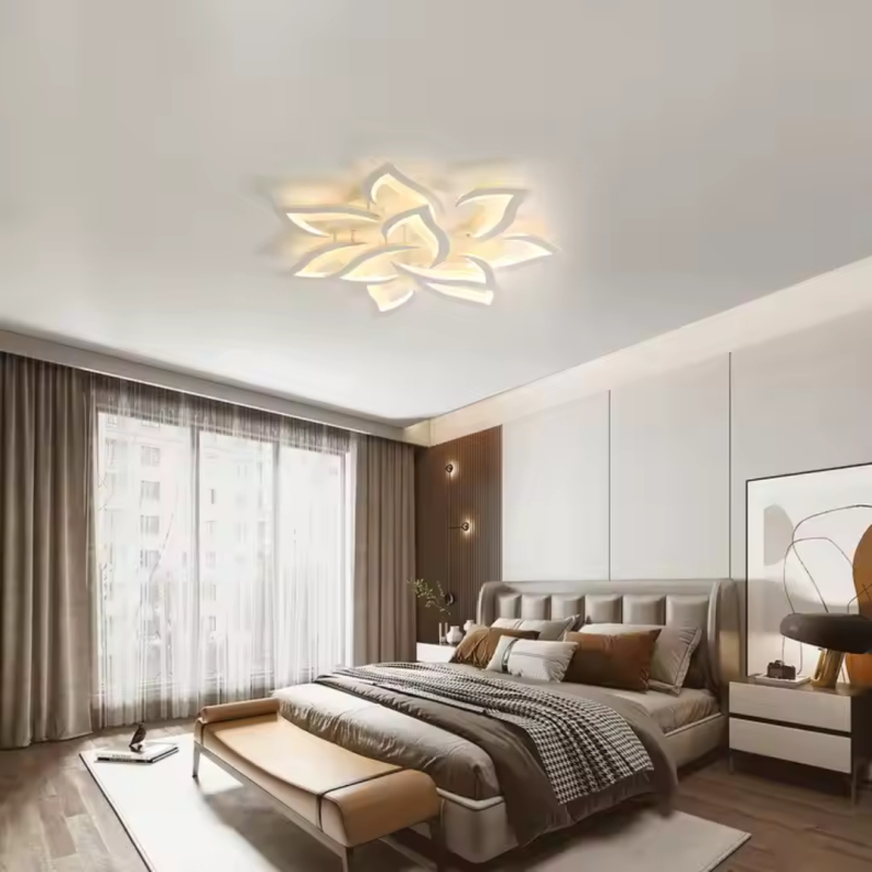 Lustra LED cu telecomanda LOTUS 110W, 9 Petale, lumina Rece/Calda/Neutra, Dimabila, Alb