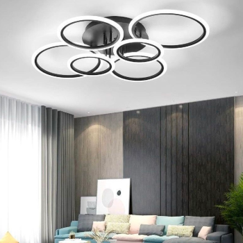 Lustra LED cu telecomanda BETTY 82W, 6 Cercuri, lumina Rece/Calda/Neutra, Dimabila, Negru