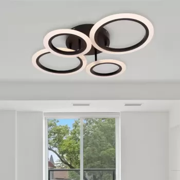 Lustra LED cu telecomanda BETTY 44W, 4 Cercuri, lumina Rece/Calda/Neutra, Dimabila, Negru