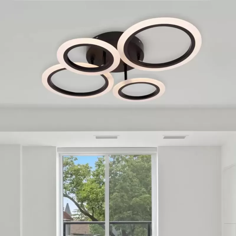 Lustra LED cu telecomanda BETTY 44W, 4 Cercuri, lumina Rece/Calda/Neutra, Dimabila, Negru