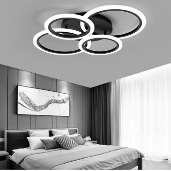 Lustra LED cu telecomanda BETTY 44W, 4 Cercuri, lumina Rece/Calda/Neutra, Dimabila, Negru