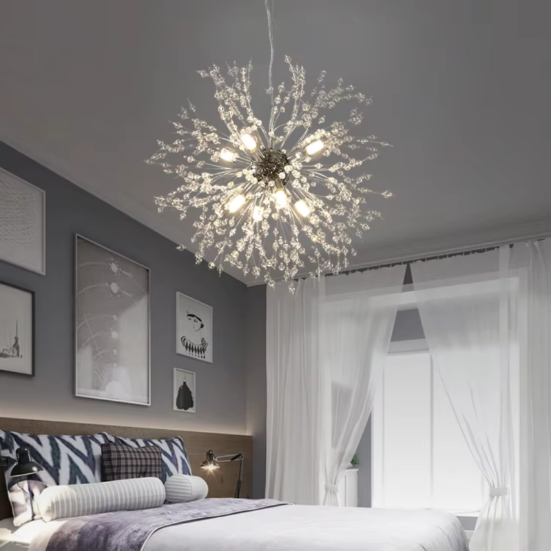 Candelabru Cristal Schonbrunn, 9x G9, Diametru 49cm, Argintiu Lucios, Inaltime Reglabila