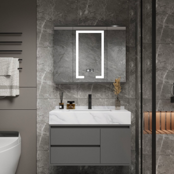 Set Mobilier pentru Baie 80x50cm 2 Piese Gri Alb