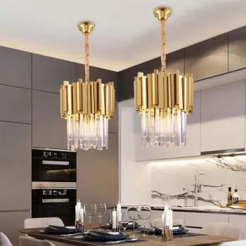 Candelabru BLOIS Petito, Diametru 30cm, 3x E14 Auriu Lucios, Inaltime Reglabila