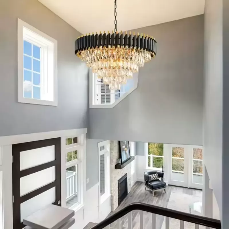 Candelabru Cristal VERSAILLES Magno 8xE14, Diametru 60cm, Auriu Lucios si Negru, Inaltime Reglabila