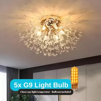 Candelabru Cristal RONDO Vivace, 5x G9, Diametru 40cm, Auriu Lucios