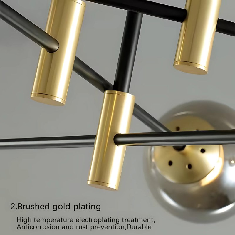 Lustra cu Abajur Rotund, PENTHOUSE Grand, 8xE27, Negru Auriu, Metal