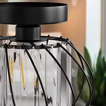 Lustra Monica, 1 X E27, Negru, Metal / Sticla