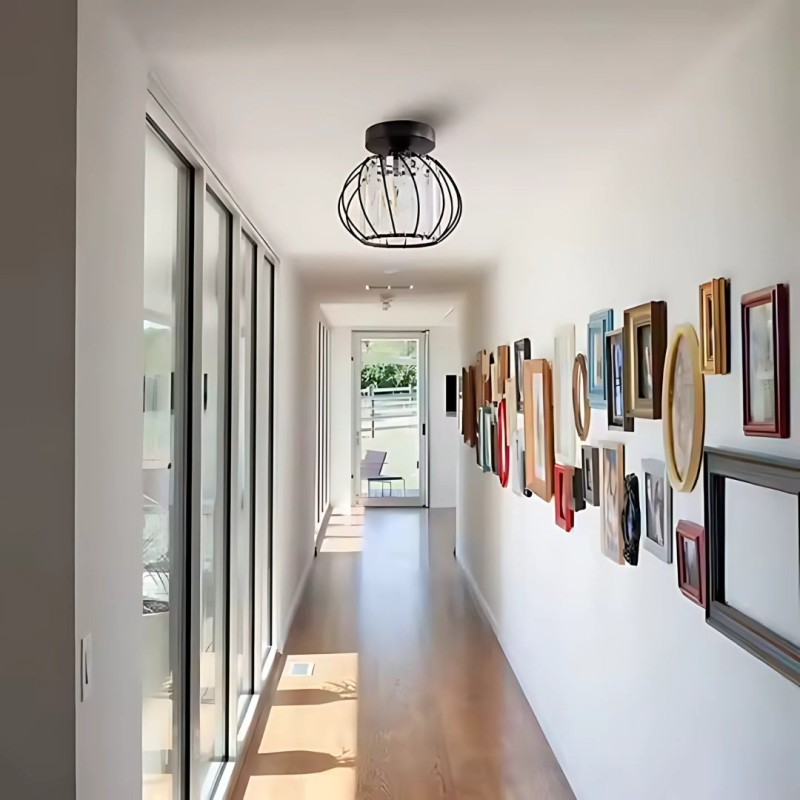 Lustra Monica, 1 X E27, Negru, Metal / Sticla