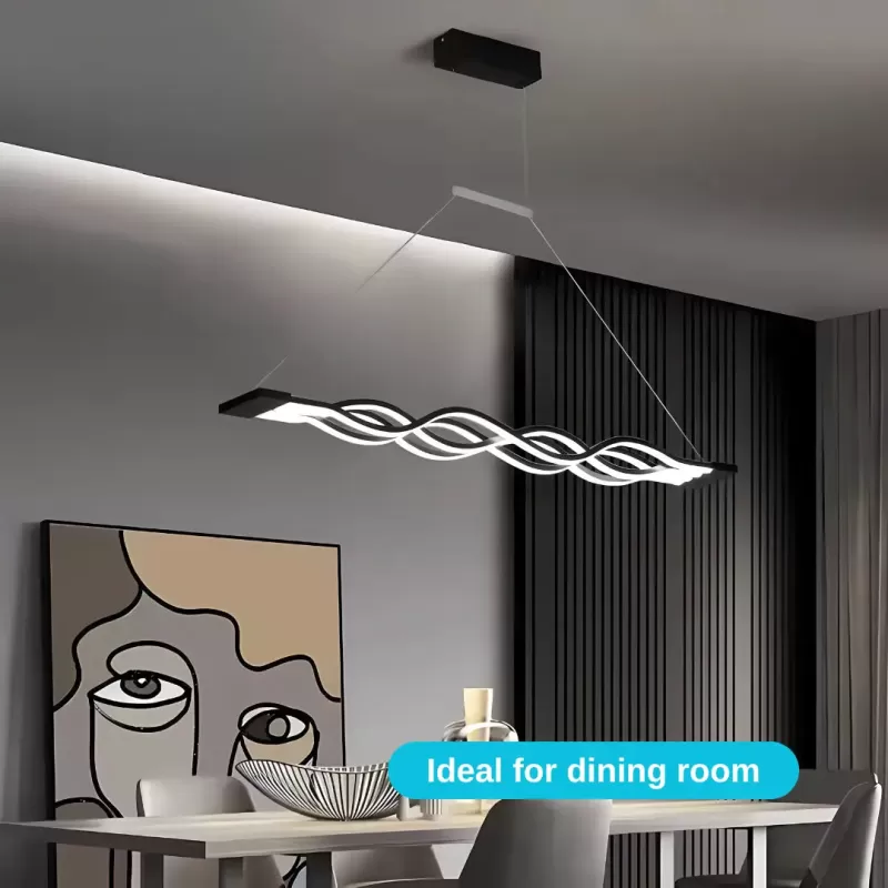 Lustra LED suspendata cu telecomanda WAVE 76W, Liniara, lumina Rece/Calda/Neutra, Dimabila, Negru, Inaltime Reglabila