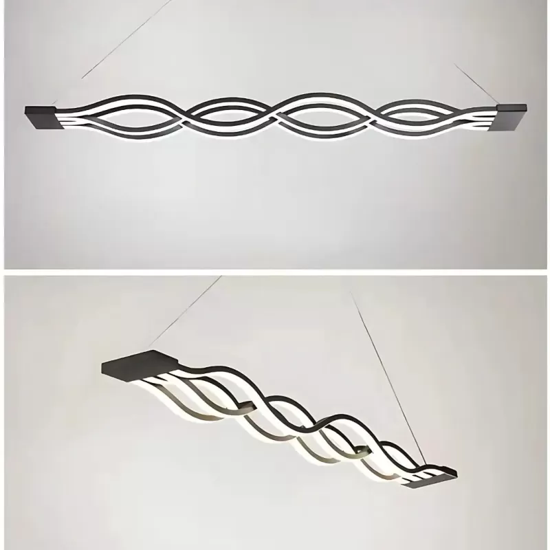 Lustra LED suspendata cu telecomanda WAVE 76W, Liniara, lumina Rece/Calda/Neutra, Dimabila, Negru, Inaltime Reglabila