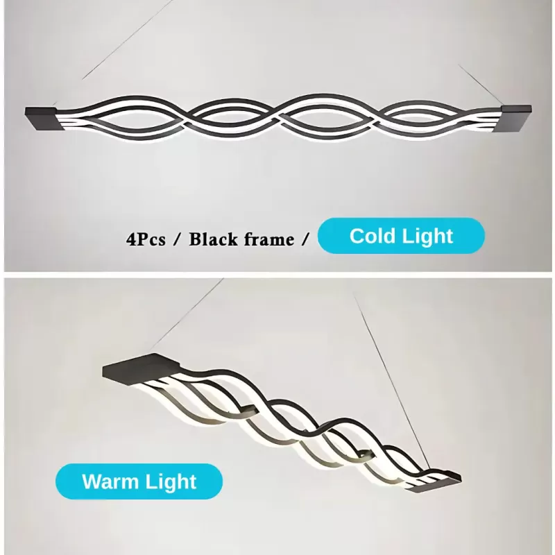 Lustra LED suspendata cu telecomanda WAVE 76W, Liniara, lumina Rece/Calda/Neutra, Dimabila, Negru, Inaltime Reglabila