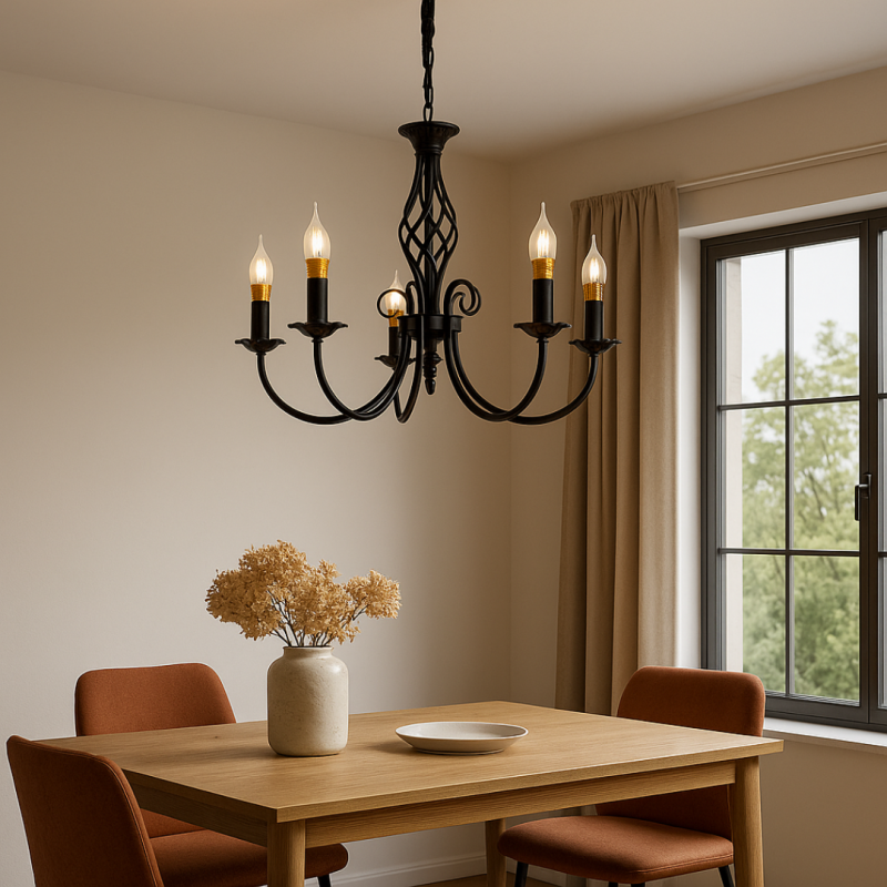 Candelabru Cristal Perla, 5xE14, Negru, Inaltime Reglabila