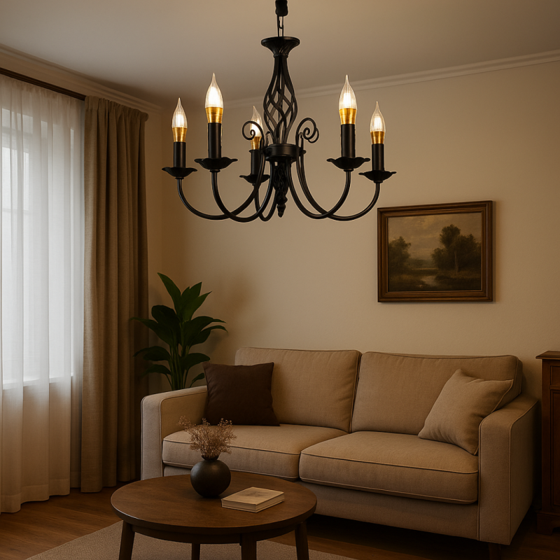 Candelabru Cristal Perla, 5xE14, Negru, Inaltime Reglabila