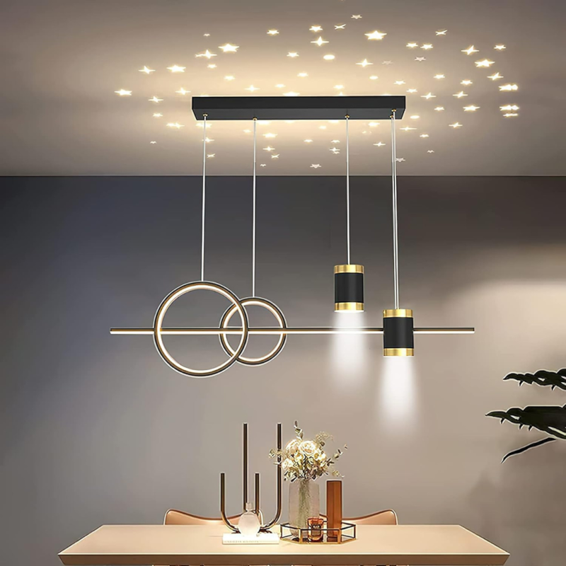 Lustra LED suspendata cu telecomanda PAULINA 74W, lumina Rece/Calda/Neutra, Dimabila, Negru, Inaltime Reglabila