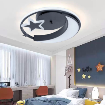 Lustra LED cu telecomanda ALYONA 44W, Luna si Stea, lumina Rece/Calda/Neutra, Dimabila, Negru