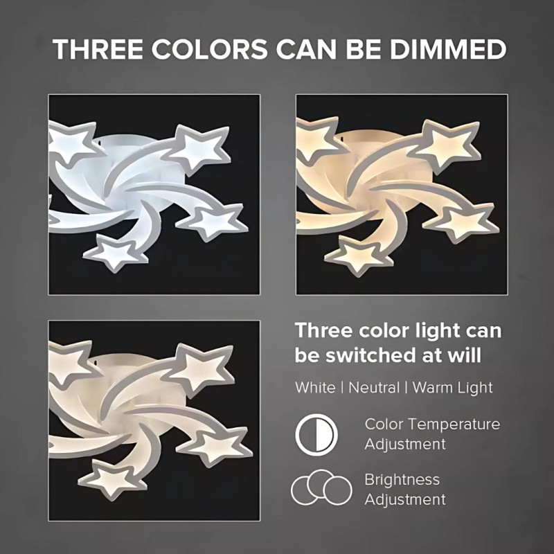 Lustra LED cu telecomanda IPOMOEA 69W, 5 Stele, lumina Rece/Calda/Neutra, Dimabila, Alb