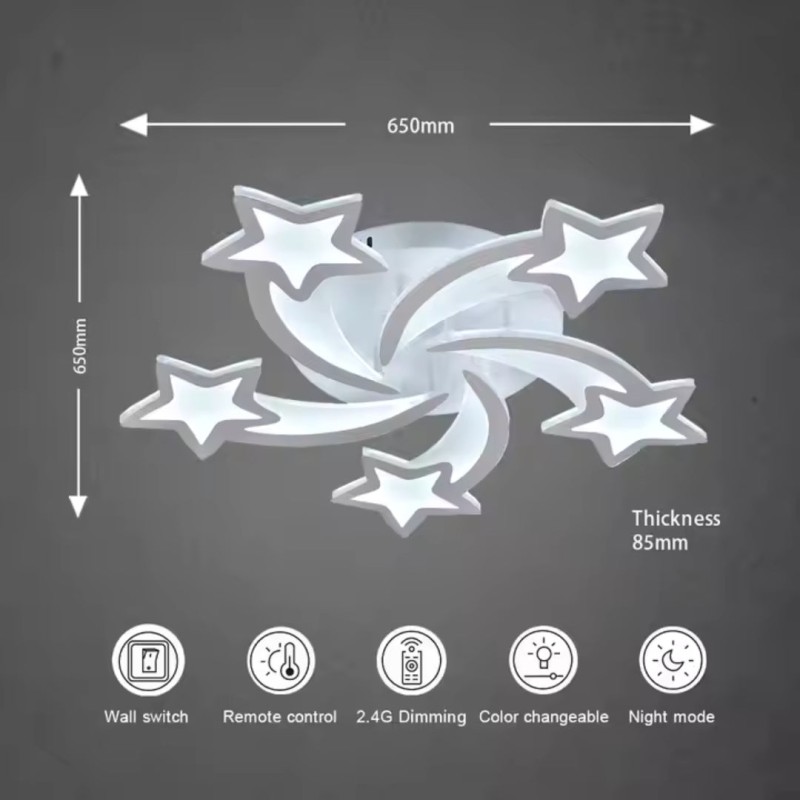 Lustra LED cu telecomanda IPOMOEA 69W, 5 Stele, lumina Rece/Calda/Neutra, Dimabila, Alb