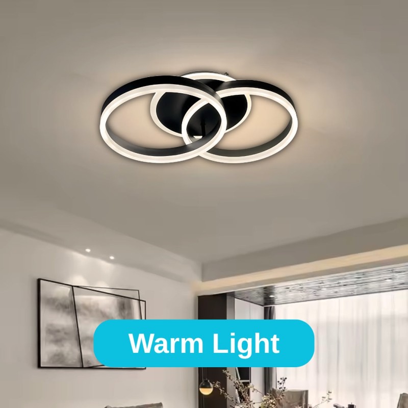 Lustra LED cu telecomanda RIGA LILITH 55W, 2 Cercuri, lumina Rece/Calda/Neutra, Dimabila, Negru