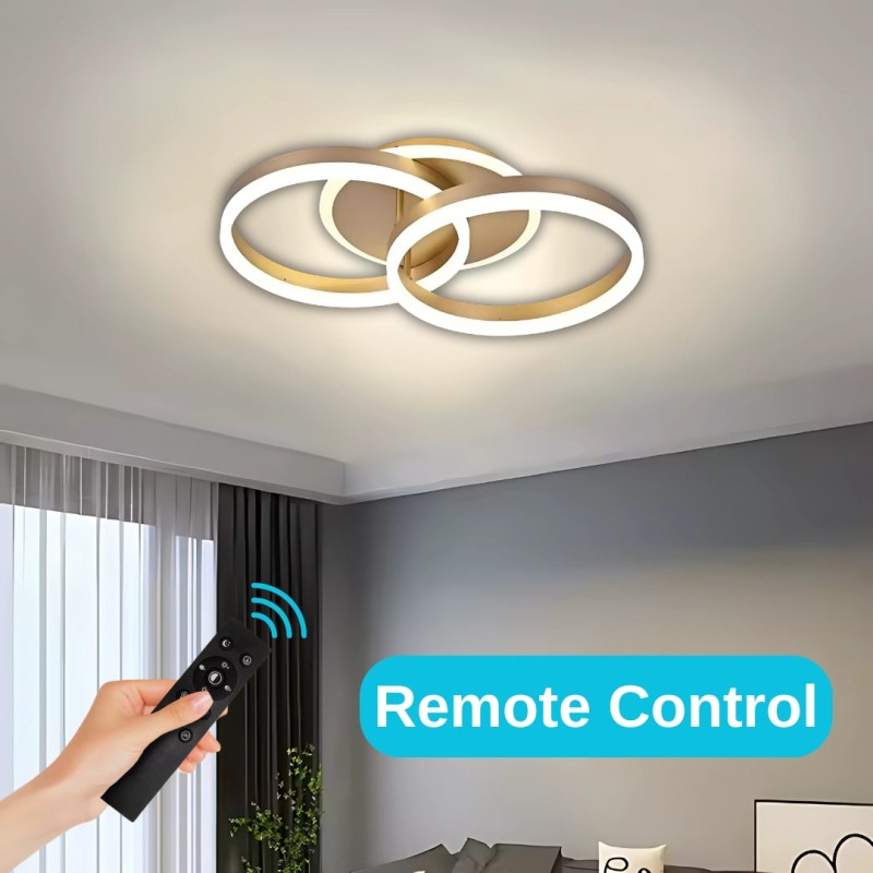 Lustra LED cu telecomanda DARIO 55W, 2 Cercuri, lumina Rece/Calda/Neutra, Dimabila, Auriu