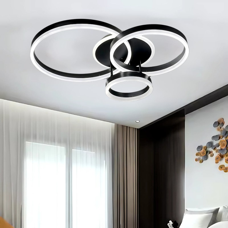 Lustra LED cu telecomanda RIGA LILITH, 94W, 3 Cercuri, lumina Rece/Calda/Neutra, Dimabila, Negru