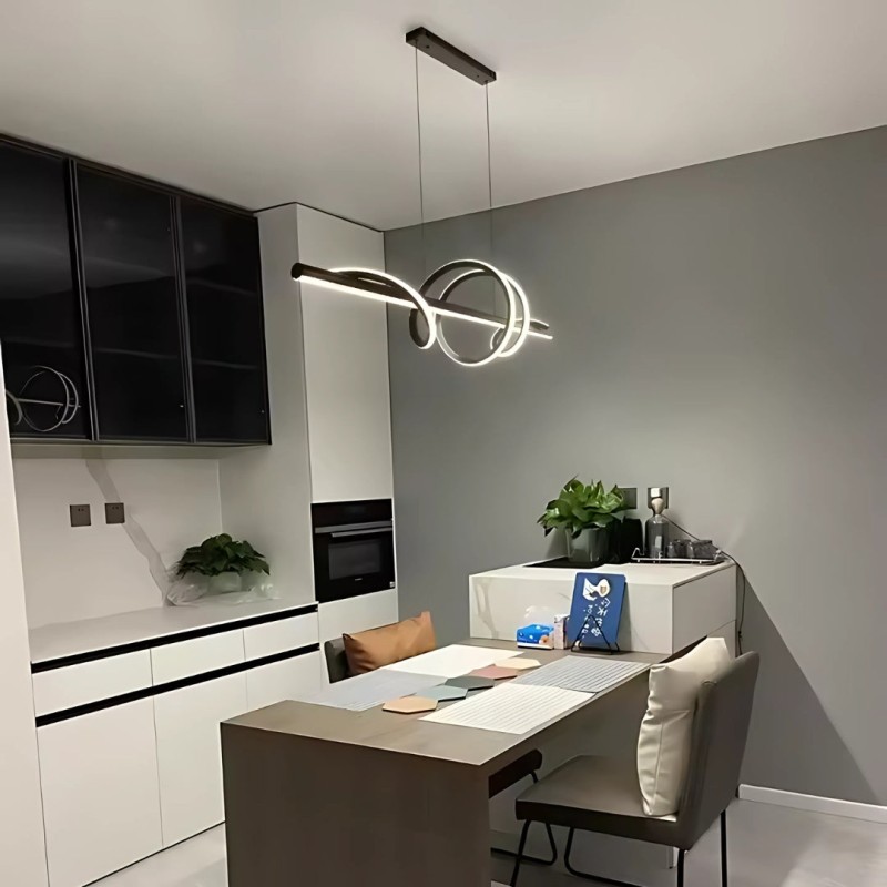 Lustra LED suspendata cu telecomanda RIBBON 66W, Liniara, lumina Rece/Calda/Neutra, Dimabila, Negru, Inaltime Reglabila