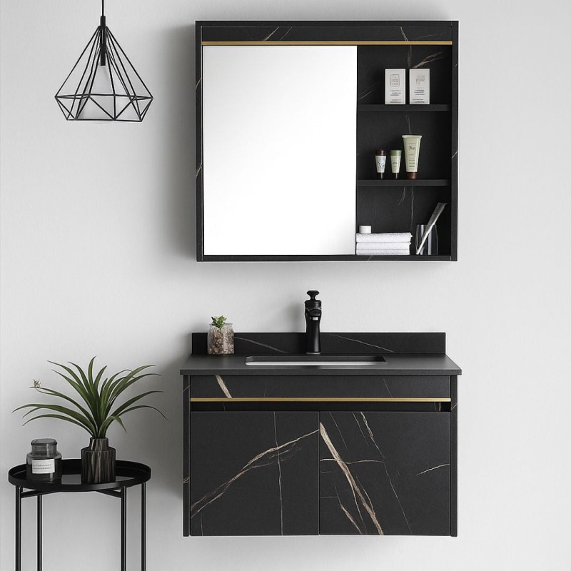 Set Mobilier pentru Baie 60x50cm 2 Piese Negru