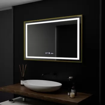 Oglinda LED Rectangulara, 100x80cm, Verite Royale Gold Motion Glow Marcello, Sistem Dezaburire, Ceas & Termometru, Dimabila
