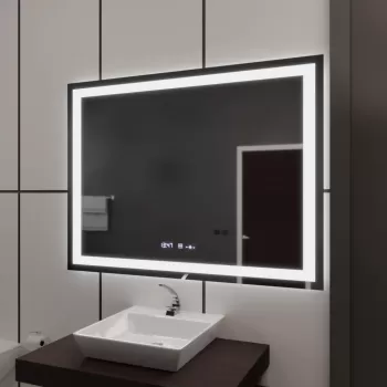 Oglinda LED Rectangulara, 100x75cm, Verite MotionGlow Marcello, Sistem Dezaburire, Ceas & Termometru, Dimabila
