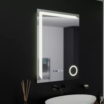 Oglinda LED Rectangulara, 60x80cm, Precision MotionGlow Marcello, Sistem Dezaburire, Ceas & Termometru, Lupa Cosmetica, Dimabila