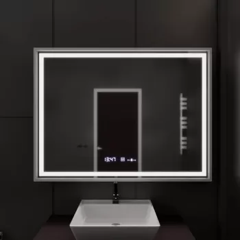 Oglinda LED Rectangulara, 120x80cm, Verite Imperial Silver Motion Glow Marcello, Sistem Dezaburire, Ceas & Termometru, Dimabila